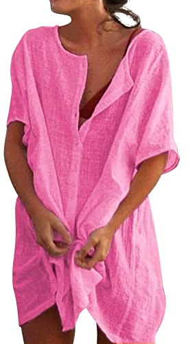 Camisas Mujer Largos Vestido Playa Verano Camisa Suelta de Bikini Cover Up Traje para Mujer Vestido de Playa Casual Blusa Playeras Suelto Pareos Color Sólido