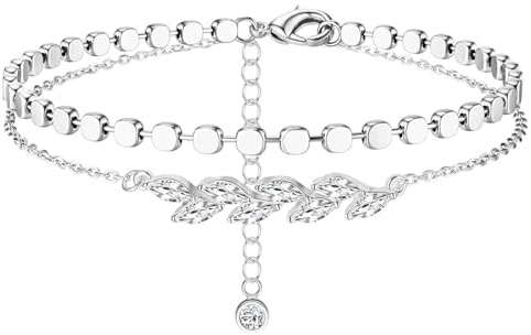 Fonyiunce Fußkettchen für Damen Silber 925 Layered Fussketten für Frauen S-ilber 925 Wasserdicht Fußkette Damen Schmetterling Herz Perlen CZ Fusskettchen Silber 925 Dame Sommer Strand Schmuck Geschenk