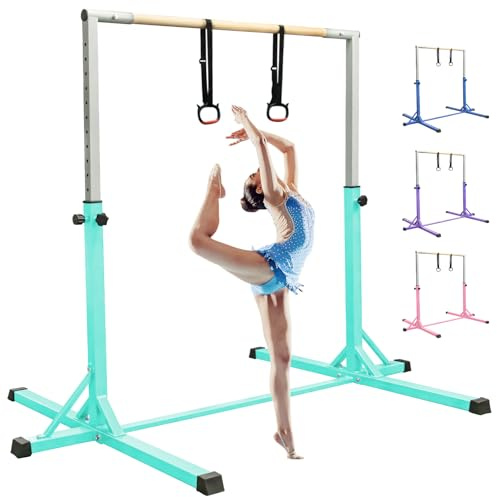Barre de gymnastique horizontale pour enfants avec anneaux de gymnastique, 13 hauteurs réglables en hauteur, équipement d'entraînement de gymnastique pour intérieur et extérieur