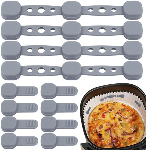 KOVSGQ Hebilla De Silicona Magnética Para Freidora De Aire Imanes Freidora De Aire Hebilla Magnética De Silicona De Aire Accesorios Para Freidora De Aire 12 Juegos Para Sujetar Papel De Horno (Gris)