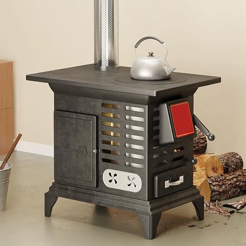 Estufa De LeñA Y Pellets con Horno Y Entrada De Aire Ajustable, Doble FuncióN: LeñA Y CarbóN For Cocinar, CalefaccióN Y Hervir Agua.