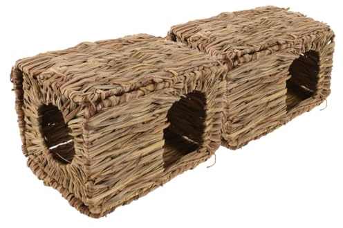 Beaupretty 2pcs Foldable Handwoven Grass Rabbit House Small Animal Hideout for Guinea Pig Ferret Bunny with Natural Straw Material Suitable for Pet Habitat