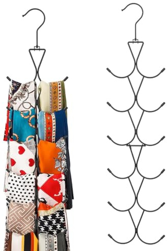 YIPFEN Organizador de bufandas con 12 ganchos, colgador de accesorios plegable de metal con revestimiento de silicona para pañuelos, corbatas y bolsos, ideal para armario y pasillo