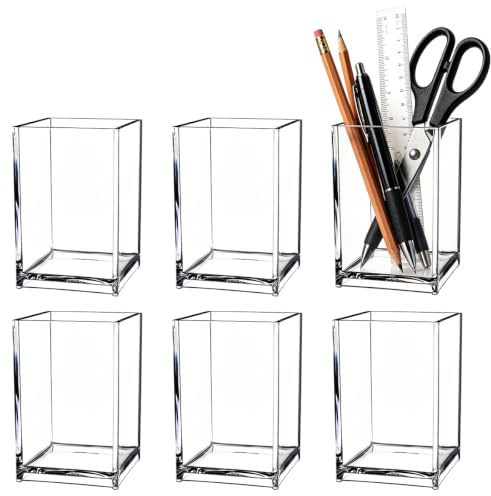Rairsky 6 st. pennhållare klar akryl transparent organiserare | Penselhållare pennhållare, kvadratisk pennhållare skrivbord, penselhållare för skola hem kontor 7,5 x 7,5 x 9 cm