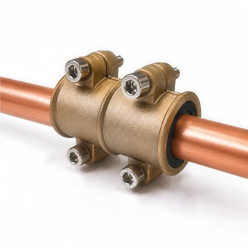 Abrazadera 15 mm Reparacion Tuberias Cobre de Laton para Sellado de Fugas Conexion Rapida Alta Presion Fontaneria Profesional FLUVIA