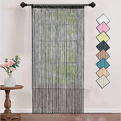 HSYLYM String Curtains Dense Decorative Use Single Door Curtain for Windows,Black,90 x 245 cm
