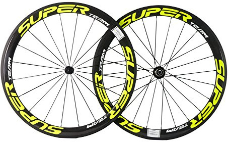Superteam Carbon Fiber Road Bike Wheels 700C Clincher Wheelset 50mm Matte 23 width (Fluorescent Yellow)