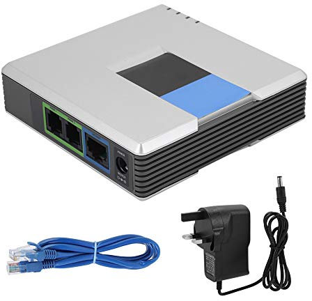 Topiky Internet Voip Phone Adapter, VoIP Gateway Internet Phone 2 Ports Adapter Network Interface SIP RJ45 Cable,for Linksys PAP2T,Support SIP V2 Protocol, DHCP (UK Plug)