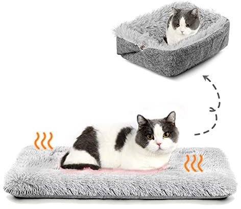 HDLKRR Cat Bed Self Warming, Foldable Self Heated Cat Mat Heating Pad 24 x 20 inch Extra Warm Thermal Pet Pad for Indoor Outdoor Cats, Non-Slip Bottom Washable Non Electric, Grey