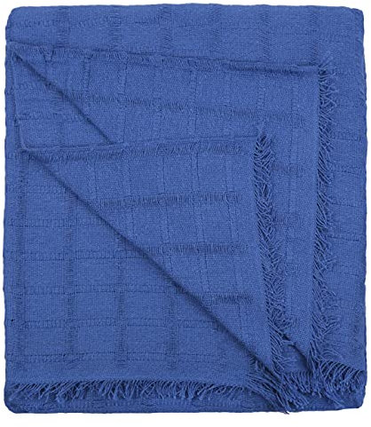 HOME MERCURY - Colcha Multiusos Sofa, Cubrecama, Jarapas, Manta Foulard, Plaid para Cama, Cubresofa, Cómoda Practica y Suave. Poliéster Algodón. (180X260CM, Cuadro Azul)