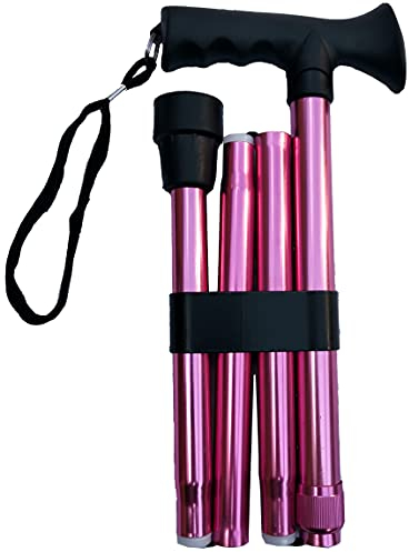Deluxe Gehstock, zusammenklappbar, verstellbar, Aluminium, metallisch, kompakt, für Herren, Damen und Damen, mit weichem Gel-Griff, 85,1 cm – 95,2 cm, Rosa