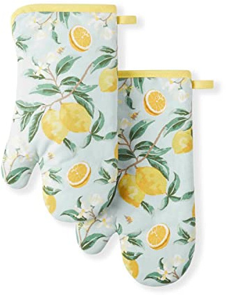 Martha Stewart Lemon Whimsy Oven Mitt 2-Pack Set, Yellow, 7x13