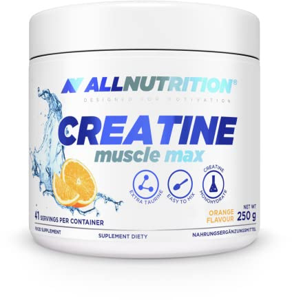 ALLNUTRITION Creatine Muscle Max Food Suplement - Creatine Monohydrate with Taurine - Performance Boost and Muscle Recovery - No Added Sugar - Instant Powder 250g - Orange