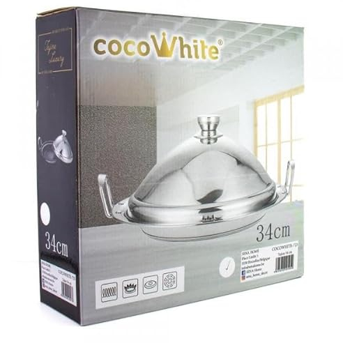 Moroccan Tagine Coco White Selectable in Diameter 26/30/34 cm for All Types of Cookers Induction (Diameter 34 cm)