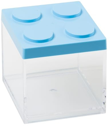 OMADA Design Contenitore Confettata per Confetti o Caramelle, Tipo Mattoncino, in Plastica Trasparente e Coperchio Colorato - 500 ml - 10x10x10,5 cm