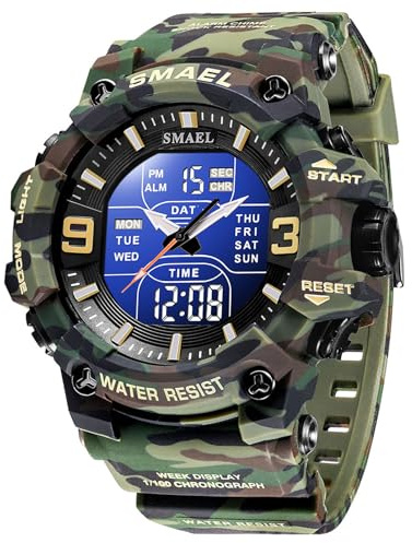 SMAALEB Montres Militaires pour Hommes Sports de Plein air Montre numérique étanche LED Date Alarme Montres-Bracelets pour Hommes,Camouflage Black and Gray