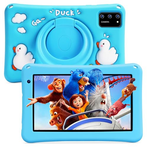 BISAIKASOW Tablet Niños 7 Pulgadas Android 13, Tableta Octa-Core 8GB+64GB, 5800mAh Batería, Cámaras 5MP+8MP, Pantalla HD, Control Parental, Funda Silicona Antigolpes Niños (Azur)