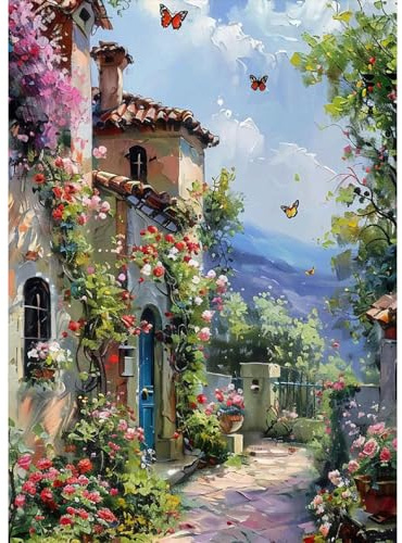 MAXBYE DIY House Diamond Painting Kit, Landscape Diamond Art Kits Adults, 5D Flower Full Drill Paintings, Crystal Crafts Canvas Painting, Diamond Art Kits Home Wall Decor 12x16 Inch