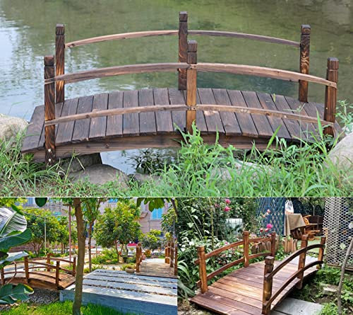 Pont de jardin en bois avec balustrades de sécurité pour décoration d'arrière-cour, pont de pied d'étang extérieur pour ruisseaux et ruisseaux 140 x 46 x 60 cm