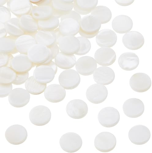 Hobbspring 120 perlas de concha redondas planas de 10 mm, perlas redondas de agua dulce, perlas de nácar planas naturales con hilo elástico para hacer joyas y collares, manualidades