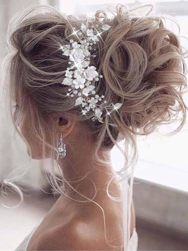 Evlry Hair Accessories Wedding Silver Flower Bridal Hair Accessories Pearls Hair Vine for Women and Girls