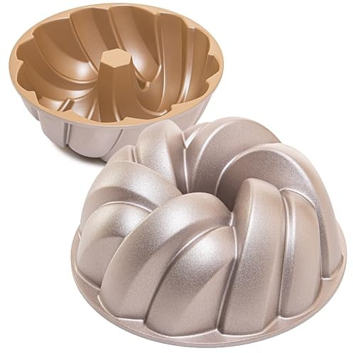 Erreke Stampo Ciambella, Stampo Antiaderente per Torta e Ciambellone, Tortiera Cottura Uniforme, Alluminio Fuso Resistente, Color Oro Rosa, Qualità Professionale, 2.5 Litri, Plait