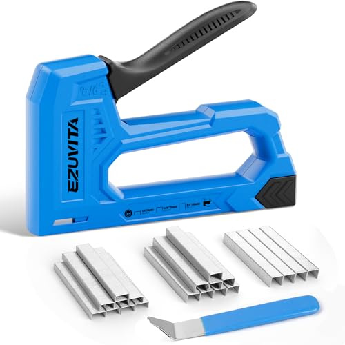 EZUVITA Agrafeuse légère pour bois – Agrafeuse bleue pour tissus d'ameublement avec 2000 agrafes JT21 1/4, 5/16, 3/8 et extracteur d'agrafes pour travaux manuels, bricolage