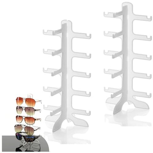 KIMHOME Soporte para gafas de sol de 2 piezas, soporte para gafas de plástico transparente, soporte para gafas de sol de 5 pares, gafas de lectura, vitrina para gafas.