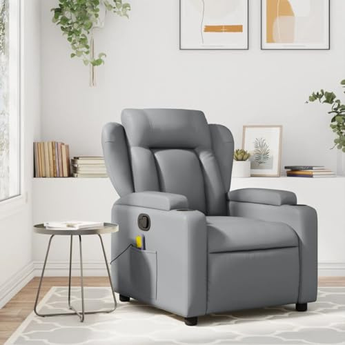 Yunovire Relaxfåtölj grått konstläder, manuell liggfunktion, bekväm TV-fåtölj för vardagsrum, sovrum, kontor, modern design, enkel rengöring, hög stabilitet