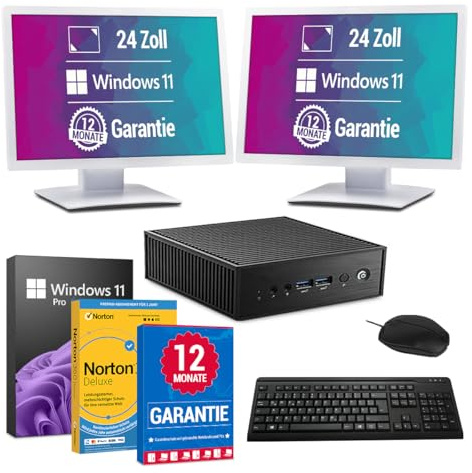 All-in-One Paket - Komplett Mini PC - Intel Core i5 Computer ■16 GB DDR4 RAM ■512 GB SSD Speicher ■Windows 11 Pro ►2 Stück 24 Zoll HD+ Monitore ►USB Maus & Tastatur ►WiFi & Bluetooth