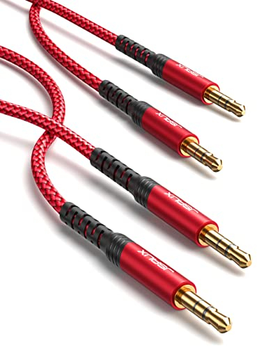 [2Pack,1.2M] JSAUX Aux Kabel 3.5mm Audio Kabel - Nylon Klinkenkabel für Kopfhörer, Samsung Galaxy S10 S9 S8, iPhone, Echo dot, Heim/KFZ Stereoanlagen, Smartphones, MP3 Player und mehr - Rot