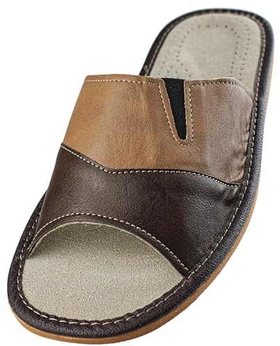 APREGGIO Chaussons Homme Cuir – Pantoufles et Mules – Marron – 41