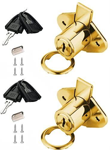 XIEHE 801 Office Furniture Drawer Lock Cabinet Door Locker with 2 Keys (2 Packs, Gold, keyed different2)