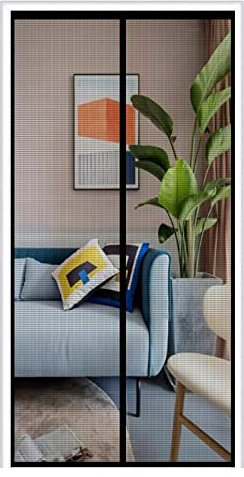 Magnetic Fly Screen Mesh Door, 85cm (Width) x 205cm (Height) Insect Protection Door Net Keep Insects Out, Install Without Drilling, Fly Insect Screen Door for Balcony Doors Patio (Black)