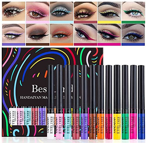 HOPHAT 12-farbiger Matter Eyeliner Set Neon Rainbow Colorful Eyeliner Pencil Wasserfest Langanhaltend Smudge-proof Eye Liners Halloween Makeup Set Geschenk für Frauen
