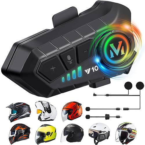FEYA Motorcycle Helmet Speakers High Battery Life Helmet Headphone IPX6 Automatic Answer/Call Music Control/Intelligent Noise/Wake up Siri, 2 Different Types of Mic - Compatible with All Helmets - Y10