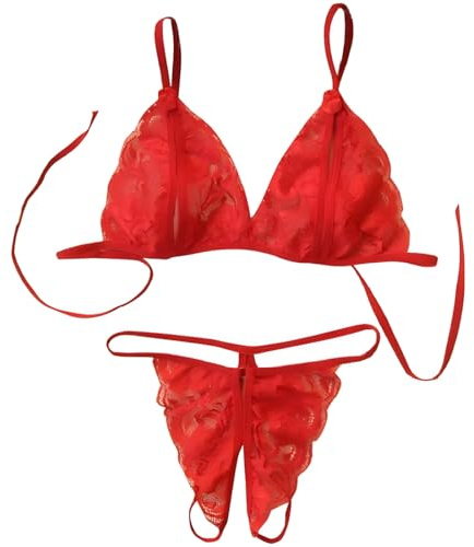 KUMSODE Set Lingerie Donna Babydoll Donna Sexy Confortevole Reggiseno Pizzo Babydoll Aperto con Reggiseno e Perizoma per La Notte di Nozze Vacanze in Luna di Miele Viaggio