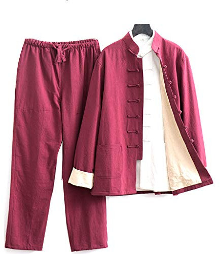 Lockere Tai-Chi-Uniform für Herren, Kung-Fu-Kleidung, Kampfsportanzug, einschließlich Hemden, Hosen, Jacken (Rot, 5XL)