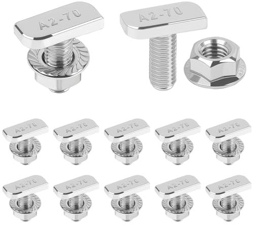 BATINO 12Pcs Tornillo Cabeza Martillo M8 x 20 mm, Tornillo en T M8 Tornillos de Cabeza de Martillo con Tuercas de Bloqueo, Tuercas de Brida M8, Tornillos para Rieles de Montaje Fotovoltaicos
