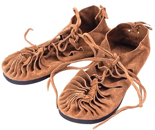 SOLNIT - Sandalias romanas con cordones, estilo medieval, zapatos tipo bota de cuero, sandalias vikingas para mujer, sandalias de verano hippies, para playa, unisex, para vacaciones, marrón, 40 EU