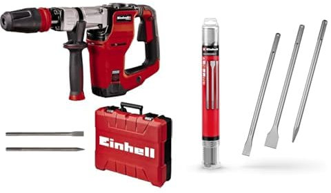 Einhell Martillo de demolición TE-DH 12 (1050 W, 12 J, toma SDSmax, empuñadura con amortiguación vibrac.,empuñadura adicional ajustable, 4m cable, incl. E-box) + Juego de 3 punteros SDS