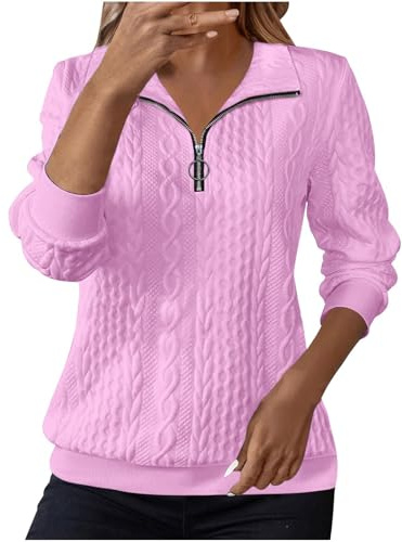 Women's Jumpers Women's Jumpers for Women UK Sweatshirts Lapel Half Zip Pullover Knit Cable Ladies Sweatshirt Long Sleeve Tops Fall Winter Sweaters Warm Hoodies Outfit Clothing Purple L