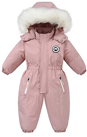 Combinaison de Ski une Pièce pour Enfant Bébé, Doudoune Manteau Garçons Filles Imperméable Coupe-vent Combinaisons de Neige Vêtements Rose 2-3 Ans en Duvet Combinaison d'extérieur softshell