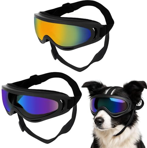 2 Ajustables Gafas Perro Gafas de Perro Gafas Resistentes al Viento y a los Rayos UV Adecuadas para Perros Medianos y Grandes,Nieve,Aventuras al Aire Libre,Coches y Otras Usar