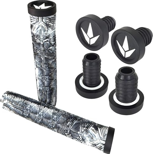 F26 Blunt Stunt-Scooter BMX Dirt Trick Sparkcykel Freestyle Roller V3 Hand Grepp Mjuk lång 160mm med 2x2 Barends Styrstoppar (Svart/Vit)