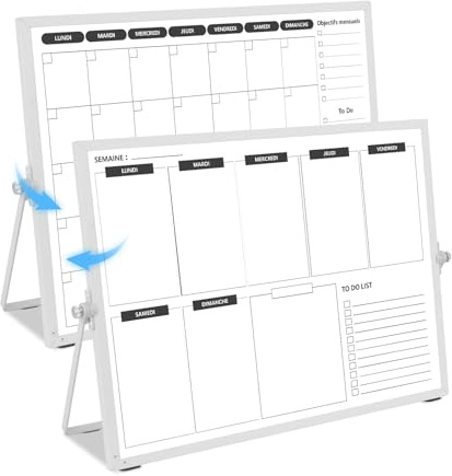 KODAPAGE Double face Calendrier Tableau blanc Organisateur Planning Semaine et Mensuel,Planificateur Semainer, Planificateur Hebdomadaire, 40×30cm Pour bureau et mur effacable en Français