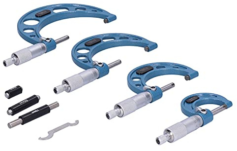 HUSHUI Set Micrometro Esterno Ad Alta Precisione, Strumento di Misurazione in Metallo da 4 Pezzi per la Misurazione di Precisione di Parti Ad Alta, Gamma 0-100 Mm