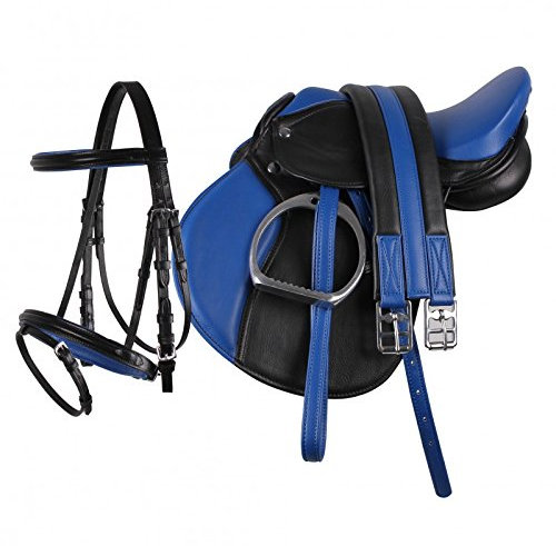 Equipride Pony Power Saddle 13  Faux Leather Complete Set in Blue (Blue, 13)