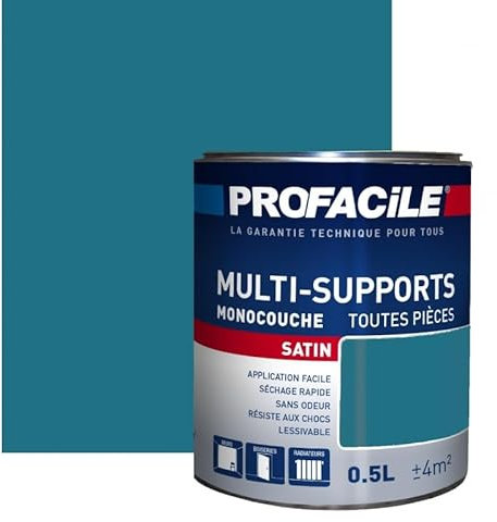 PROFACILE Peinture intérieure multi-supports, satin, murs, plafonds, boiseries, radiateurs, sans odeur, plusieurs teintes 0.5 litre