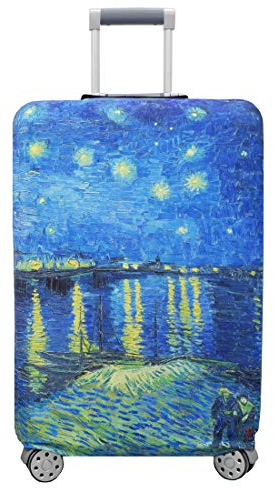 TRAVEL KIN Thickened Luggage Cover, 18/24/28/32 Inch Suitcase Spandex Protective Cover (L(25-28 luggage), Starry Night Over the Rhone)